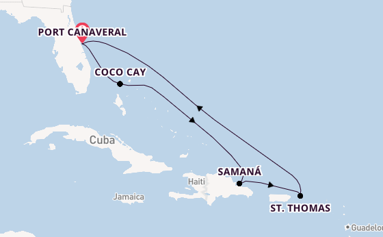 Caribbean vanaf Port Canaveral, Verenigde Staten met de Star of the Seas