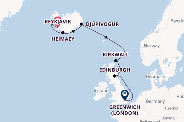 British Isles from Reykjavik, Iceland with the Evrima