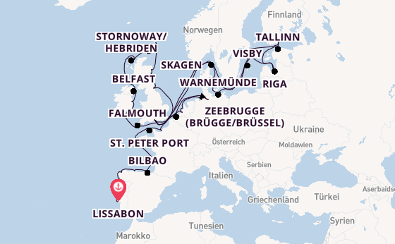 Britische Inseln ab Lissabon, Portugal auf der Marina