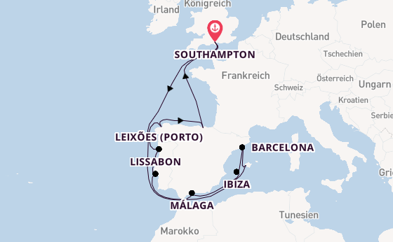 Westliches Mittelmeer ab Southampton, Großbritannien auf der Celebrity Apex