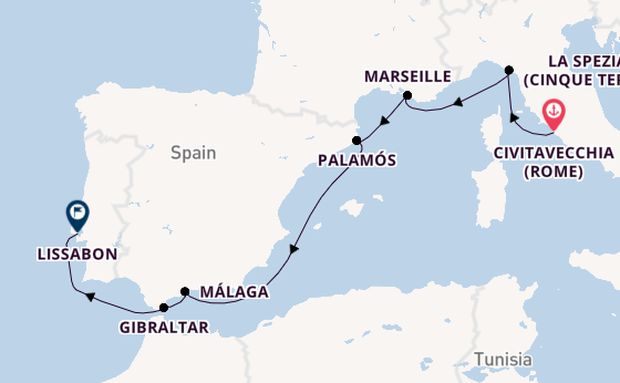 Westelijke Middellandse Zee vanaf Civitavecchia (Rome), Italië met de Seven Seas Splendor