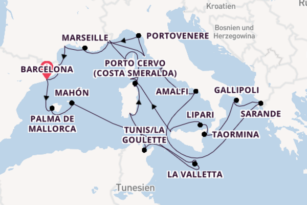 Westliches Mittelmeer ab Barcelona, Spanien auf der Seabourn Sojourn