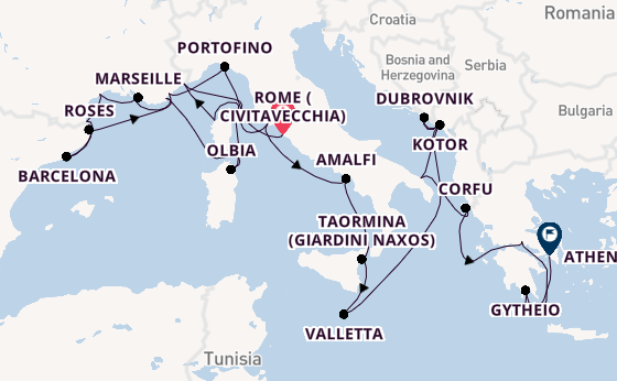 Mediterranean Sea from Rome (Civitavecchia), Italy with the Seabourn Ovation 