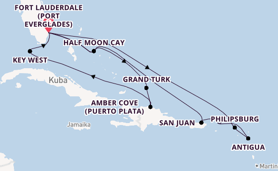 Karibik ab Fort Lauderdale (Port Everglades), USA auf der Nieuw Amsterdam