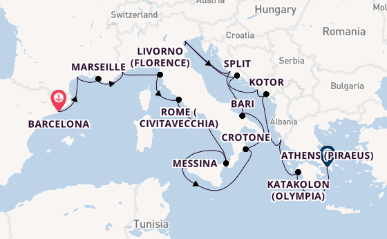 Mediterranean Sea from Barcelona, Spain with the Viking Star