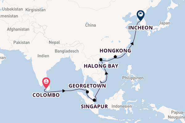 Südostasien ab Colombo, Sri Lanka auf der Artania