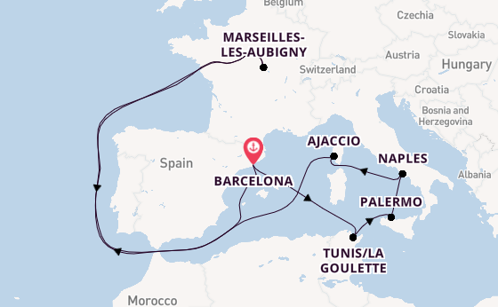 Mediterranean Sea from Barcelona, Spain with the Carnival Sunshine