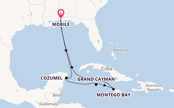 Western Caribbean from Mobile, Alabama, USA with the Carnival Spirit
