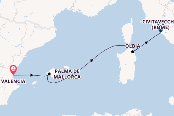 Westelijke Middellandse Zee vanaf Valencia, Spanje met de Costa Pacifica