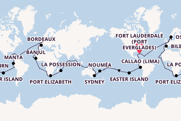 Round-the-World Trip from Fort Lauderdale (Port Everglades), Florida, USA with the Volendam