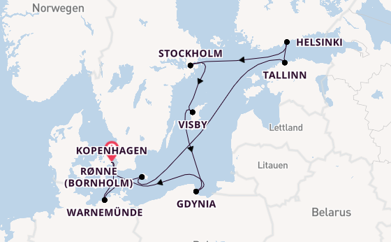 Ostsee ab Kopenhagen, Dänemark auf der MSC Splendida