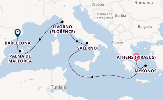 Mediterranean Sea from Athens (Piraeus), Greece with the Scarlet Lady