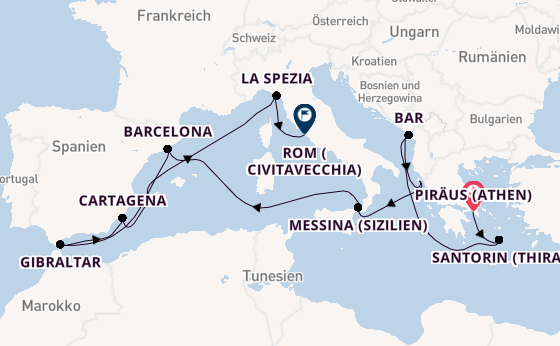 Mittelmeer ab Piräus (Athen), Griechenland auf der Sun Princess