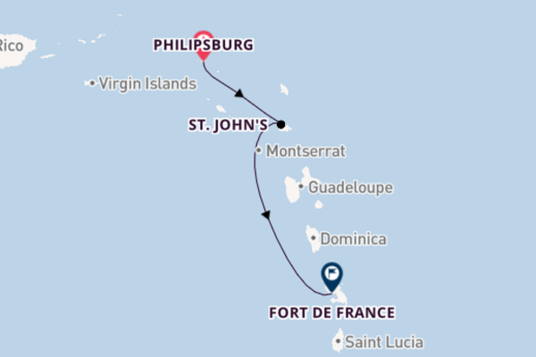 Caribbean from Philipsburg, Saint Martin, Netherlands Antilles with the MSC Virtuosa