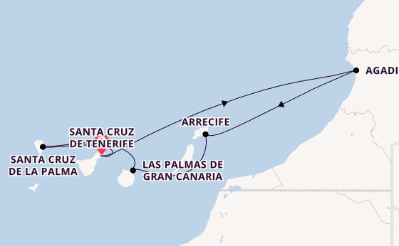 Canary Islands from Santa Cruz de Tenerife, Spain with the Costa Smeralda