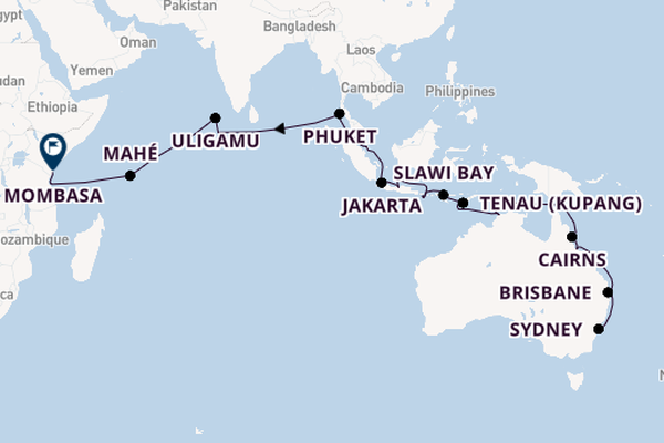 Zuidoost-Azië vanaf Sydney, Australië met de VASCO DA GAMA