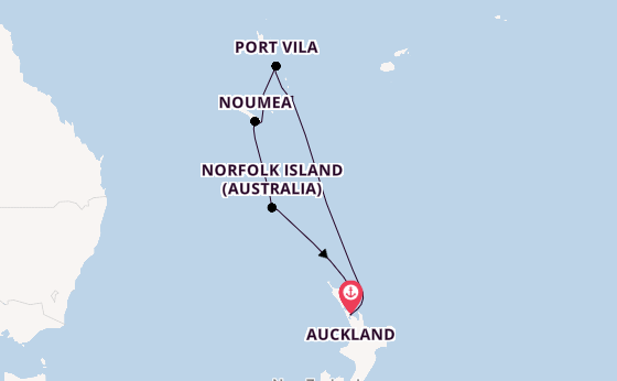 Zuidelijke Stille Oceaan vanaf Auckland, Nieuw-Zeeland met de Carnival Adventure