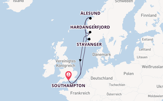 Norwegen ab Southampton, Großbritannien auf der Britannia