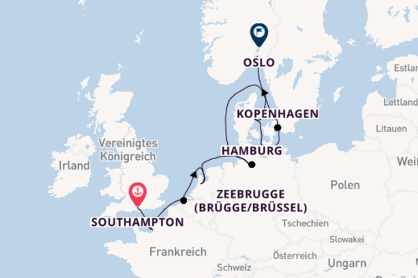 Benelux ab Southampton, Großbritannien auf der Norwegian Dawn