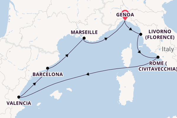Western Mediterranean from Genoa, Italy with the MSC Lirica