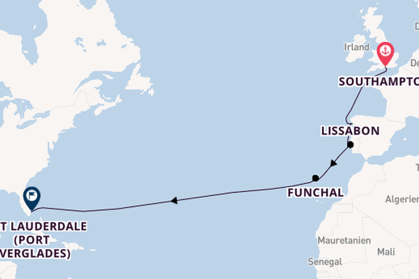 Transatlantik ab Southampton, Großbritannien auf der Disney Dream