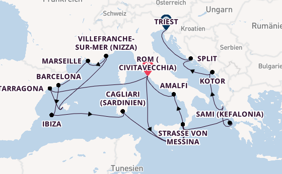 Westliches Mittelmeer ab Civitavecchia (Rom), Italien auf der Queen Victoria