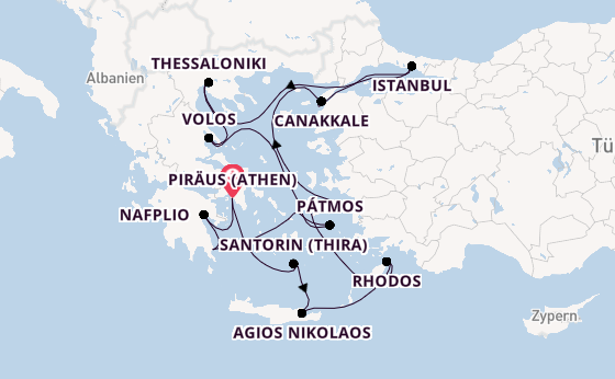 Östliches Mittelmeer ab Piräus (Athen), Griechenland auf der Azamara Onward