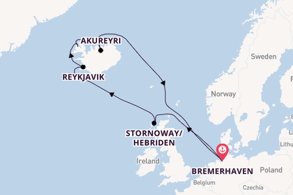 Arctica vanaf Bremerhaven, Duitsland met de Mein Schiff 2 