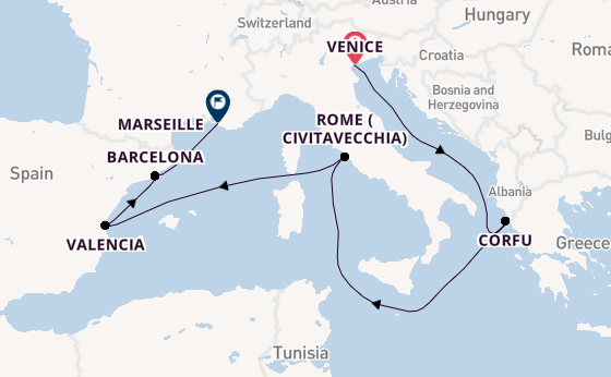 Western Mediterranean from Venice, Italy with the MSC Lirica