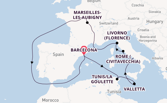 Western Mediterranean from Barcelona, Spain with the Carnival Sunshine
