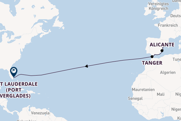 Transatlantik ab Barcelona, Spanien auf der Rotterdam