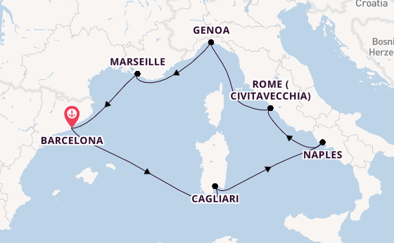 Western Mediterranean from Barcelona, Spain with the Costa Toscana