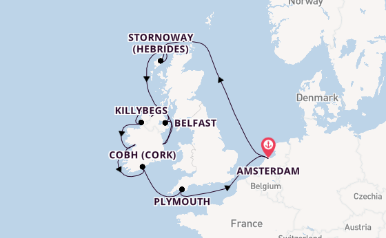 British Isles from Amsterdam, Netherlands with the Zuiderdam