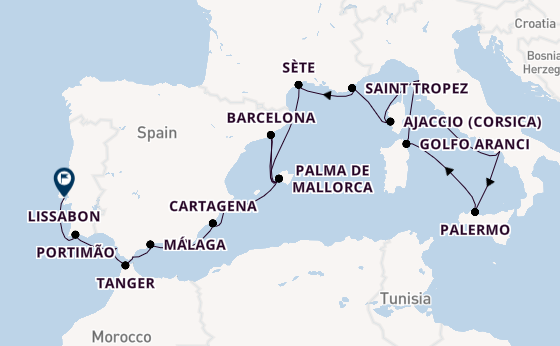 Westelijke Middellandse Zee vanaf Civitavecchia (Rome), Italië met de Nautica