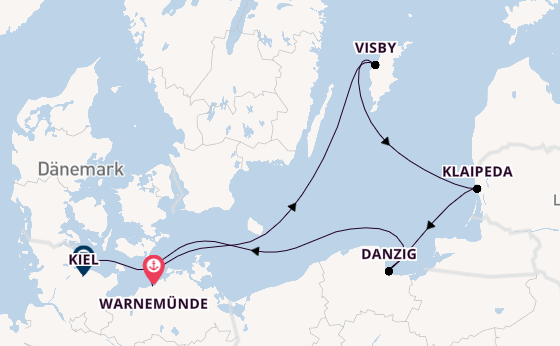 Ostsee ab Warnemünde, Deutschland auf der Mein Schiff 7