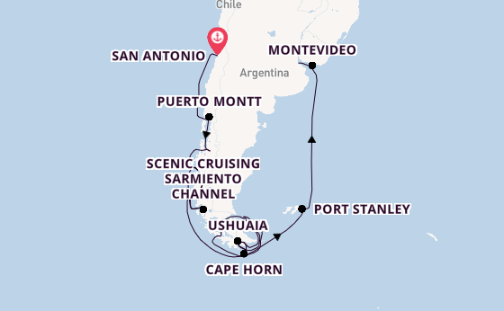 South America from San Antonio, Chile with the Oosterdam