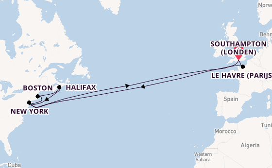 trans-Atlantisch vanaf Southampton (Londen), Engeland met de Queen Mary 2