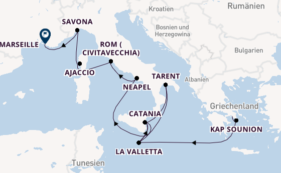 Westliches Mittelmeer ab Piräus (Athen), Griechenland auf der Costa Serena