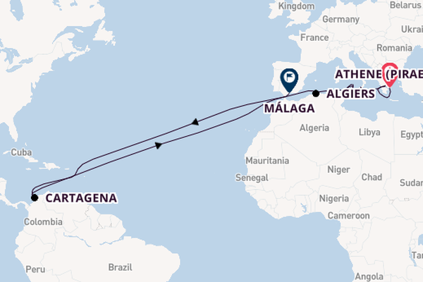 trans-Atlantisch vanaf Athene (Piraeus), Griekenland met de Le Bougainville