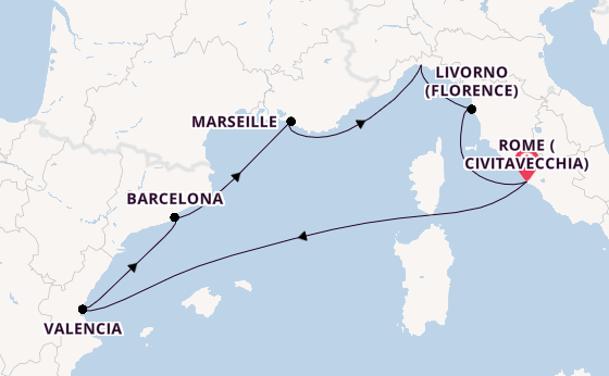 Western Mediterranean from Rome (Civitavecchia), Italy with the MSC Sinfonia