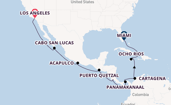Midden-Amerika vanaf Los Angeles, Verenigde Staten met de Norwegian Joy