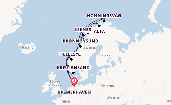 Noorwegen vanaf Bremerhaven, Duitsland met de Amadea