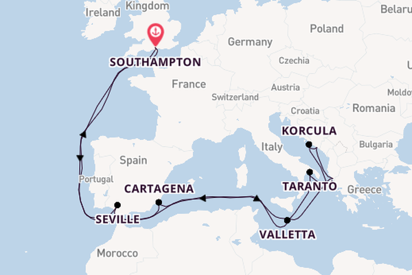 Mediterranean Sea from Southampton, England with the Queen Victoria