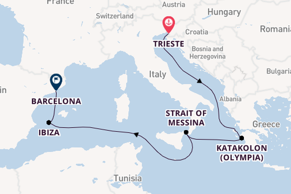 Mediterranean Sea from Trieste, Italy with the Queen Elizabeth
