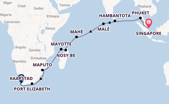 Afrika vanaf Singapore, Singapore met de Seven Seas Navigator