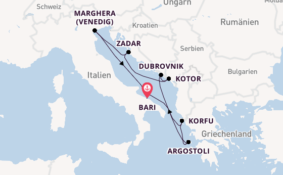 Mittelmeer ab Bari, Italien auf der Costa Deliziosa