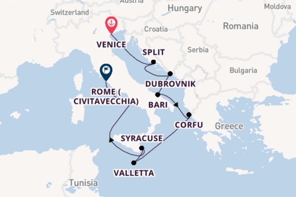 11 day journey from Venice to Rome (Civitavecchia)