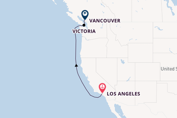USA West Coast from Los Angeles, California, USA with the Crown Princess