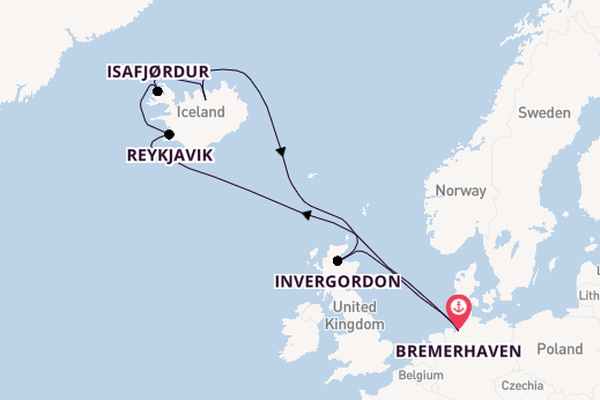 Arctica vanaf Bremerhaven, Duitsland met de Mein Schiff 3