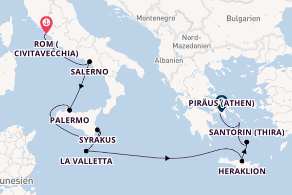 Mittelmeer ab Rom (Civitavecchia), Italien auf der Silver Muse